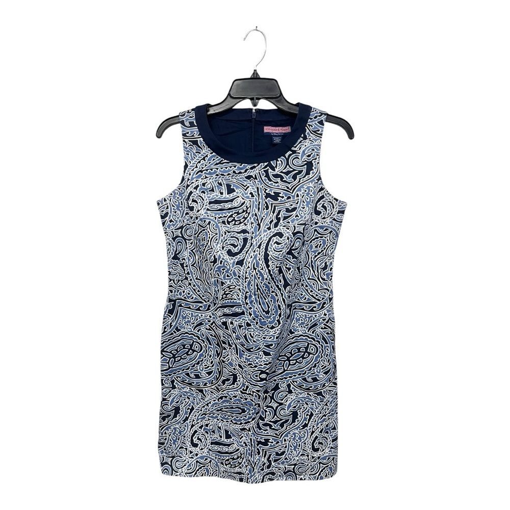 Vineyard Vines | Blue White Round Neck Sleeveless‎ Mini Sheath Paisley Dress 6